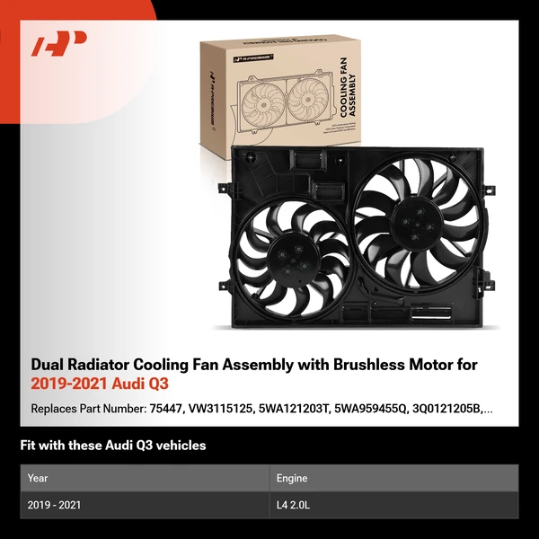 Dual Radiator Cooling Fan Assembly with Brushless Motor for 2019-2021 Audi Q3