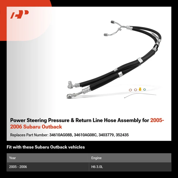 Power Steering Pressure & Return Line Hose Assembly for 2005-2006 Subaru Outback