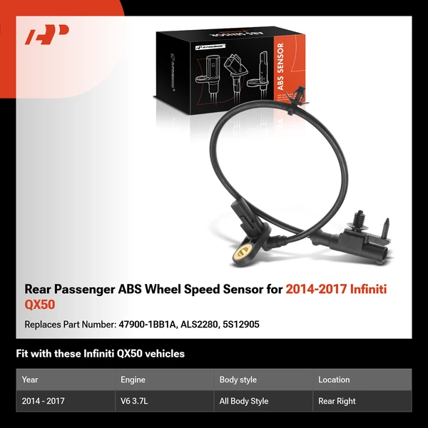Rear Passenger ABS Wheel Speed Sensor for 2014-2017 Infiniti QX50