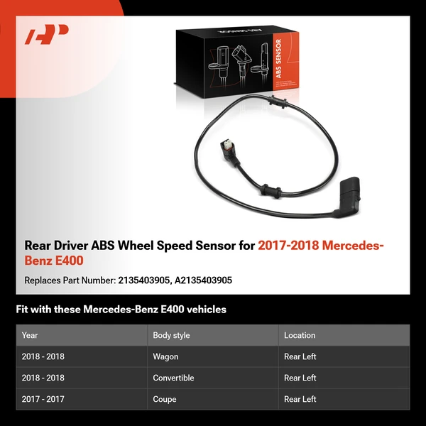 Rear Driver ABS Wheel Speed Sensor for 2017-2018 Mercedes-Benz E400