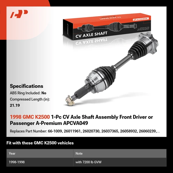 1998 GMC K2500 1-Pc CV Axle Shaft Assembly Front Driver or Passenger A-Premium APCVA049