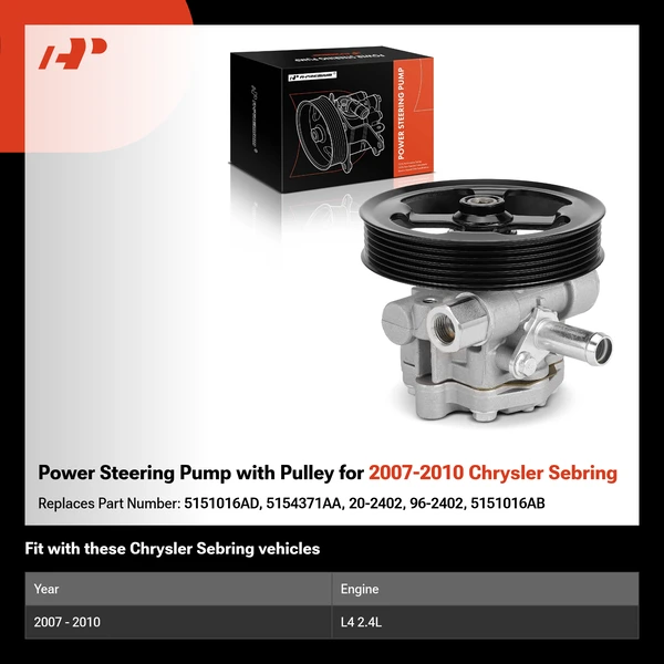 Power Steering Pump with Pulley for 2007-2010 Chrysler Sebring
