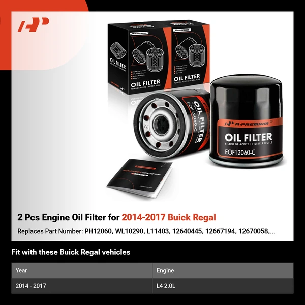 2 Pcs Engine Oil Filter for 2014-2017 Buick Regal