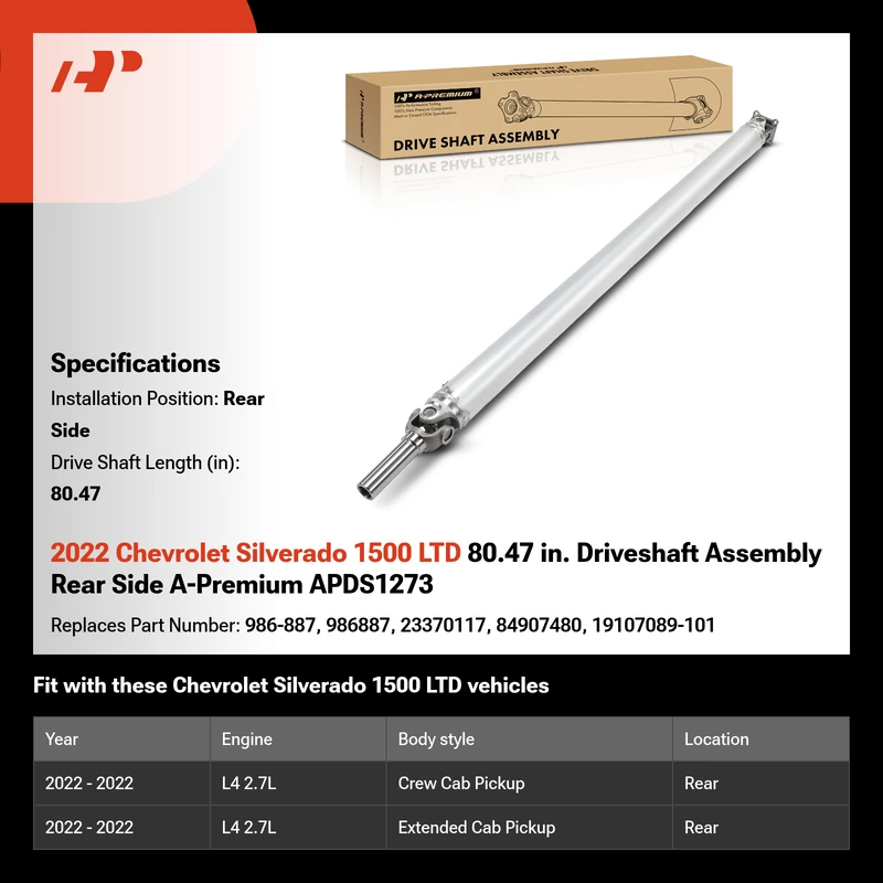 2022 Chevrolet Silverado 1500 LTD 80.47 in. Driveshaft Assembly Rear Side A-Premium APDS1273