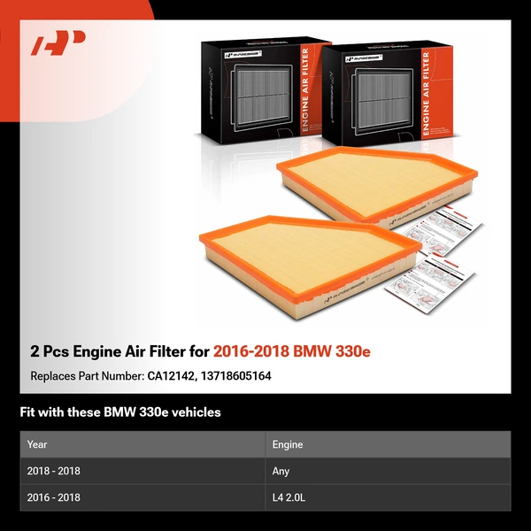 2 Pcs Engine Air Filter for 2016-2018 BMW 330e