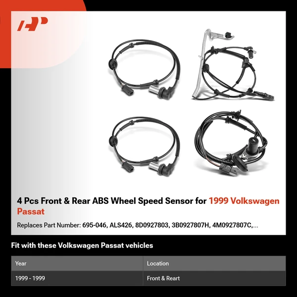 4 Pcs Front & Rear ABS Wheel Speed Sensor for 1999 Volkswagen Passat