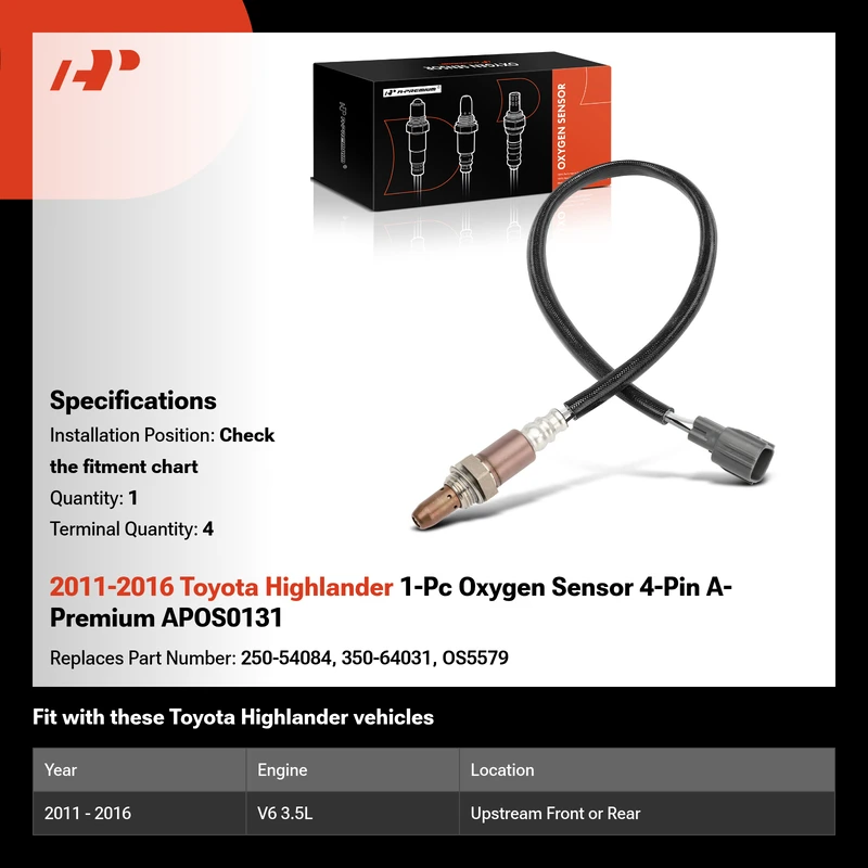 2011-2016 Toyota Highlander 1-Pc Oxygen Sensor 4-Pin A-Premium APOS0131