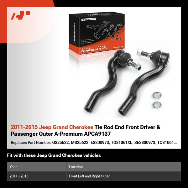 2011-2015 Jeep Grand Cherokee Tie Rod End Front Driver & Passenger Outer A-Premium APCA9137