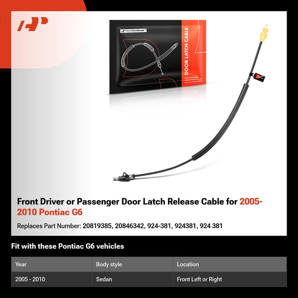 Front Driver or Passenger Door Latch Release Cable for 2005-2010 Pontiac G6