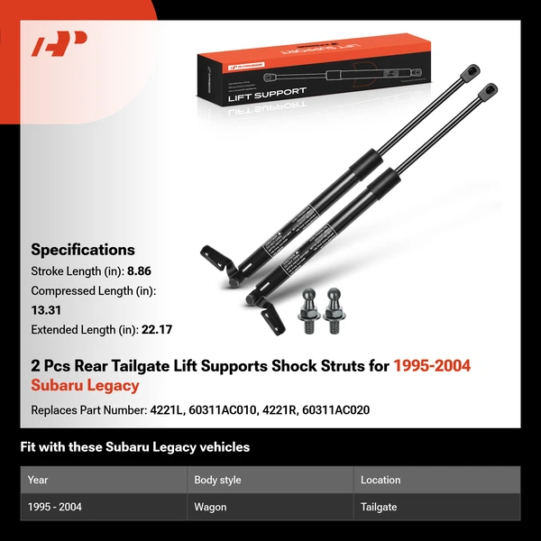 2 Pcs Rear Tailgate Lift Supports Shock Struts for 1995-2004 Subaru Legacy