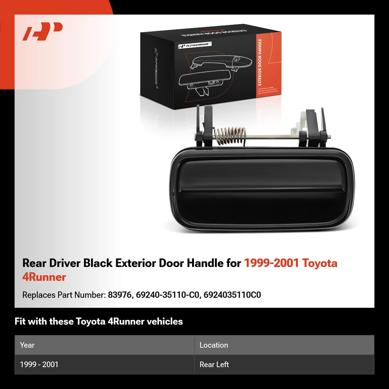 Rear Driver Black Exterior Door Handle for 1999-2001 Toyota 4Runner