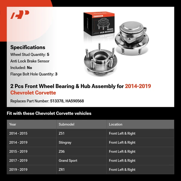2 Pcs Front Wheel Bearing & Hub Assembly for 2014-2019 Chevrolet Corvette