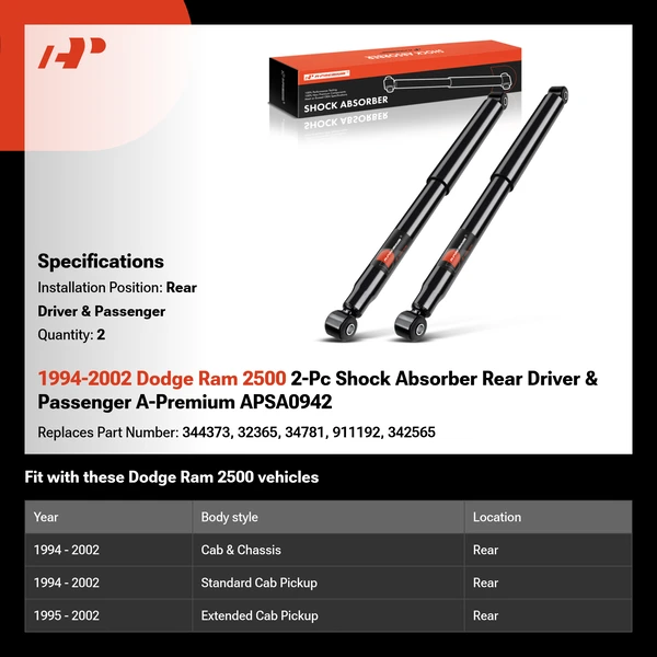 1994-2002 Dodge Ram 2500 2-Pc Shock Absorber Rear Driver & Passenger A-Premium APSA0942