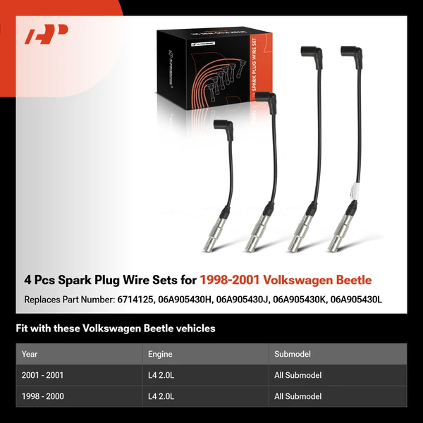 4 Pcs Spark Plug Wire Sets for 1998-2001 Volkswagen Beetle