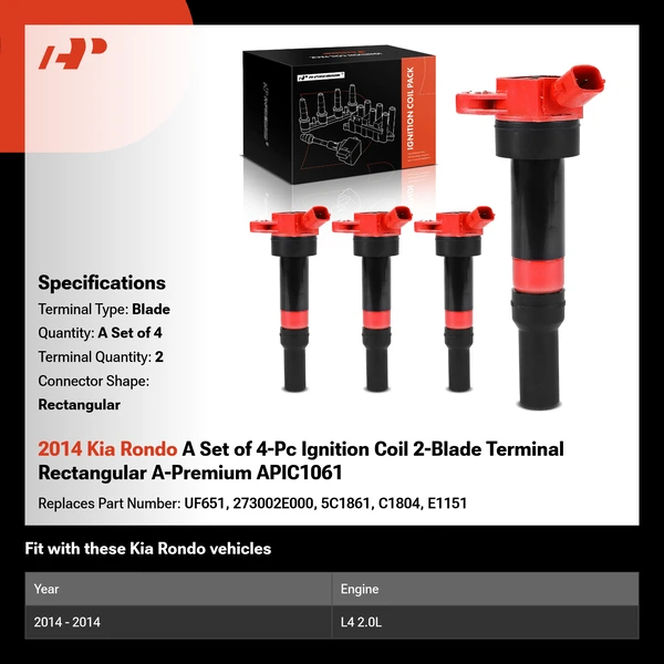 2014 Kia Rondo A Set of 4-Pc Ignition Coil 2-Blade Terminal Rectangular A-Premium APIC1061