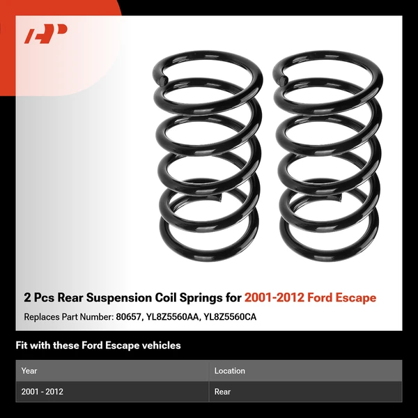 2 Pcs Rear Suspension Coil Springs for 2001-2012 Ford Escape