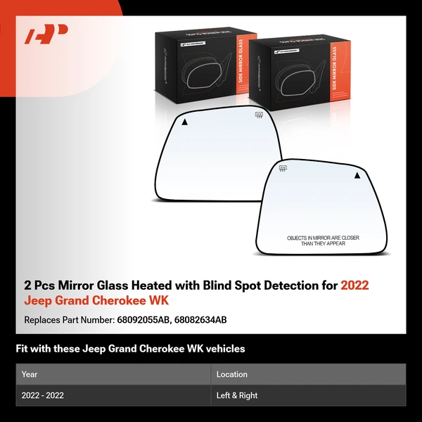 2 Pcs Mirror Glass Heated with Blind Spot Detection for 2022 Jeep Grand Cherokee WK