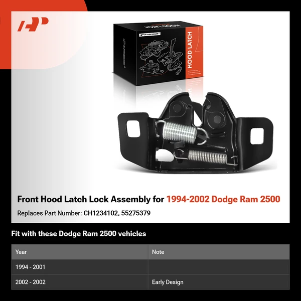 Front Hood Latch Lock Assembly for 1994-2002 Dodge Ram 2500