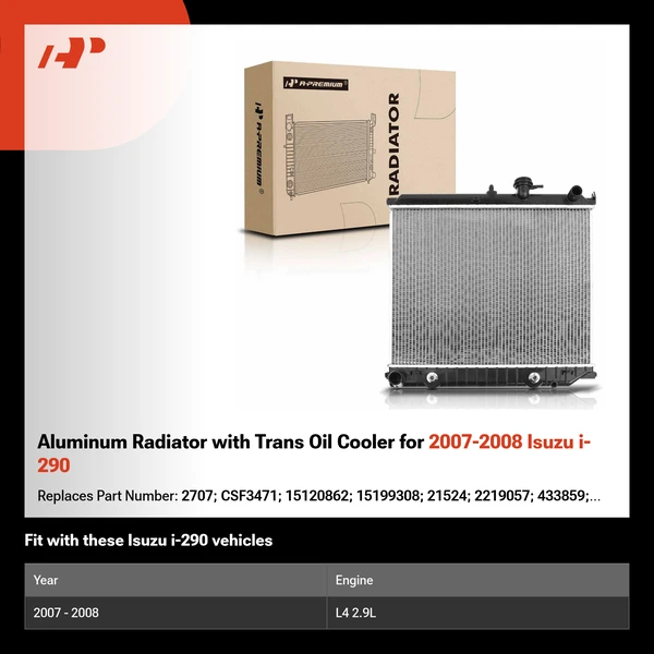 Aluminum Radiator with Trans Oil Cooler for 2007-2008 Isuzu i-290