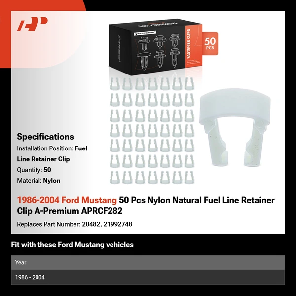 1986-2004 Ford Mustang 50 Pcs Nylon Natural Fuel Line Retainer Clip A-Premium APRCF282