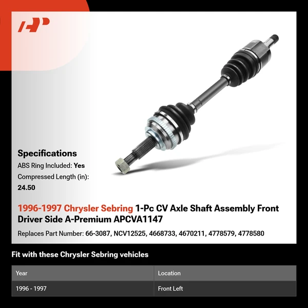 1996-1997 Chrysler Sebring 1-Pc CV Axle Shaft Assembly Front Driver Side A-Premium APCVA1147