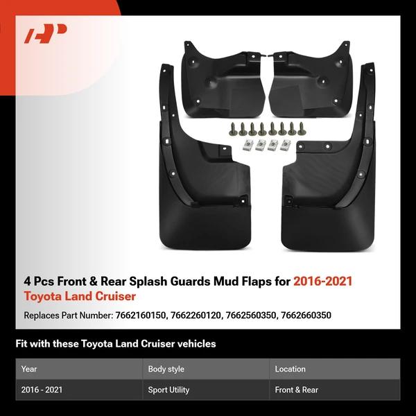 4 Pcs Front & Rear Splash Guards Mud Flaps for 2016-2021 Toyota Land Cruiser