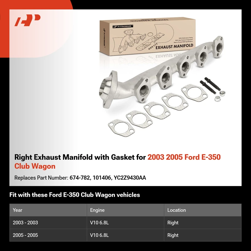 Right Exhaust Manifold with Gasket for 2003 2005 Ford E-350 Club Wagon