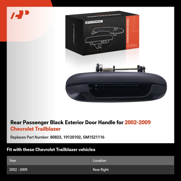Rear Passenger Black Exterior Door Handle for 2002-2009 Chevrolet Trailblazer
