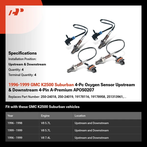 1996-1999 GMC K2500 Suburban 4-Pc Oxygen Sensor Upstream & Downstream 4-Pin A-Premium APOS0207