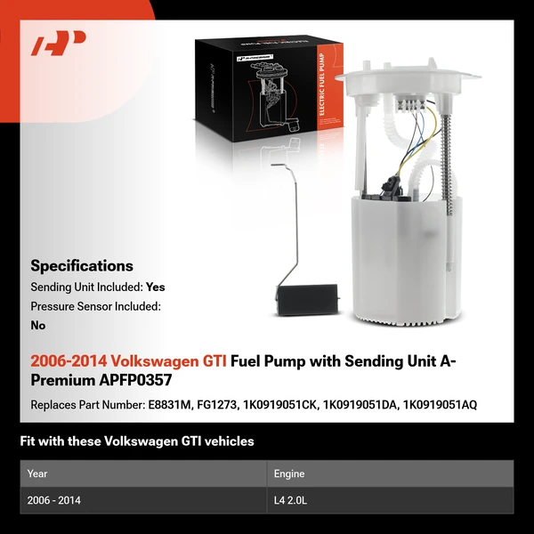 2006-2014 Volkswagen GTI Fuel Pump with Sending Unit A-Premium APFP0357