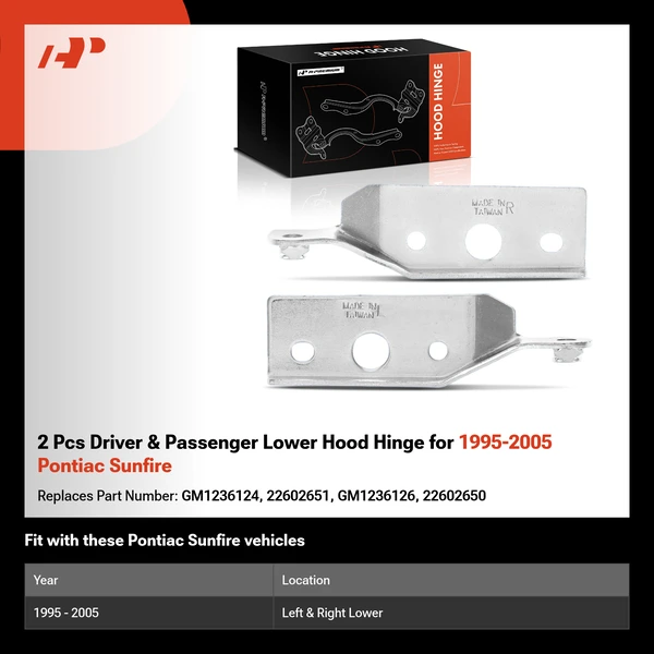 2 Pcs Driver & Passenger Lower Hood Hinge for 1995-2005 Pontiac Sunfire