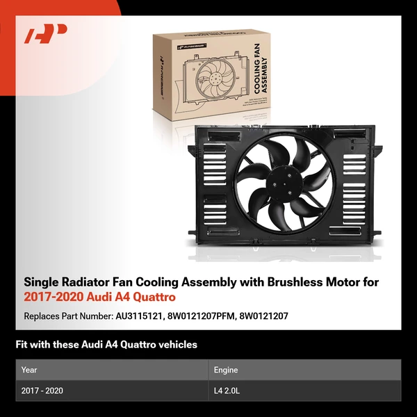 Single Radiator Fan Cooling Assembly with Brushless Motor for 2017-2020 Audi A4 Quattro