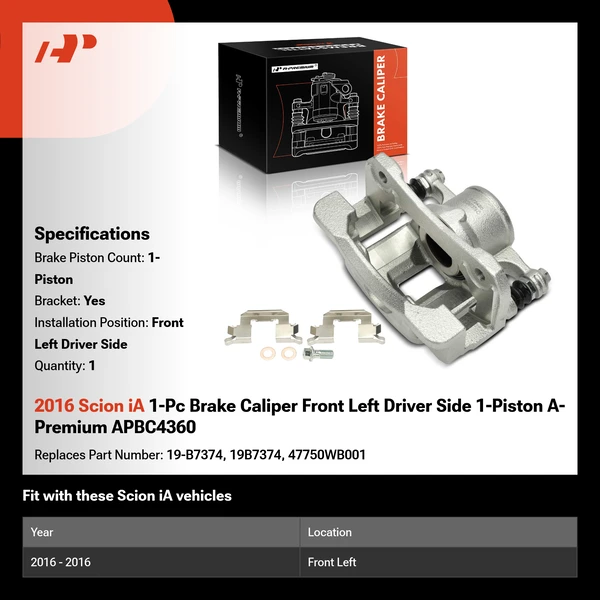 2016 Scion iA 1-Pc Brake Caliper Front Left Driver Side 1-Piston A-Premium APBC4360
