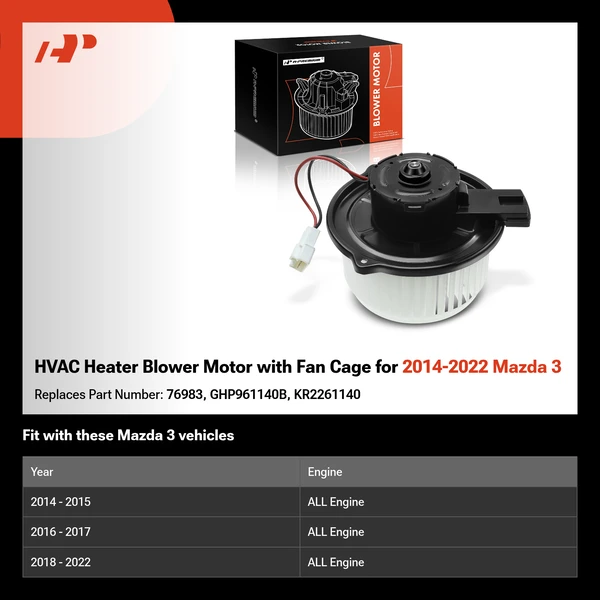 HVAC Heater Blower Motor with Fan Cage for 2014-2022 Mazda 3