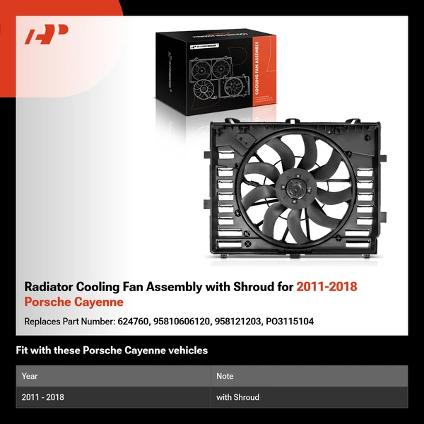 Radiator Cooling Fan Assembly with Shroud for 2011-2018 Porsche Cayenne