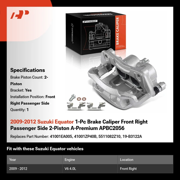 2009-2012 Suzuki Equator 1-Pc Brake Caliper Front Right Passenger Side 2-Piston A-Premium APBC2056