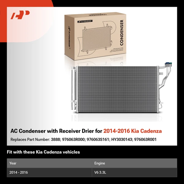 AC Condenser with Receiver Drier for 2014-2016 Kia Cadenza