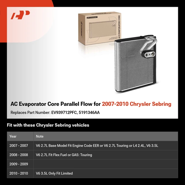 AC Evaporator Core Parallel Flow for 2007-2010 Chrysler Sebring