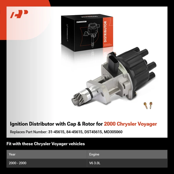 Ignition Distributor with Cap & Rotor for 2000 Chrysler Voyager