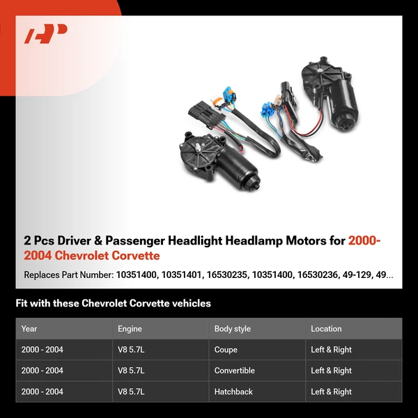 2 Pcs Driver & Passenger Headlight Headlamp Motors for 2000-2004 Chevrolet Corvette