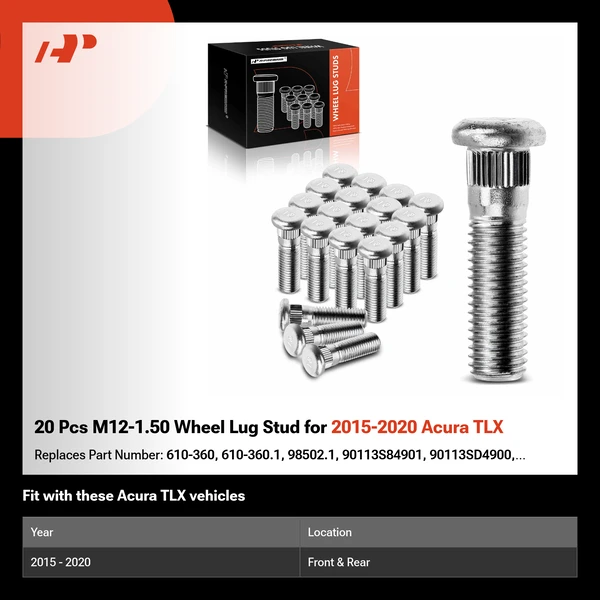 20 Pcs M12-1.50 Wheel Lug Stud for 2015-2020 Acura TLX