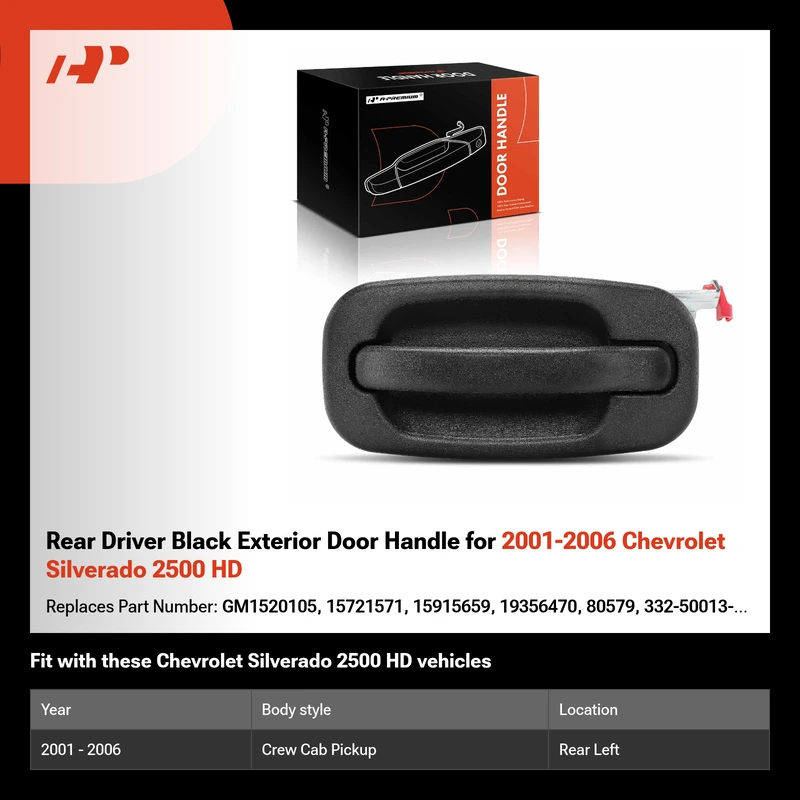 Rear Driver Black Exterior Door Handle for 2001-2006 Chevrolet Silverado 2500 HD