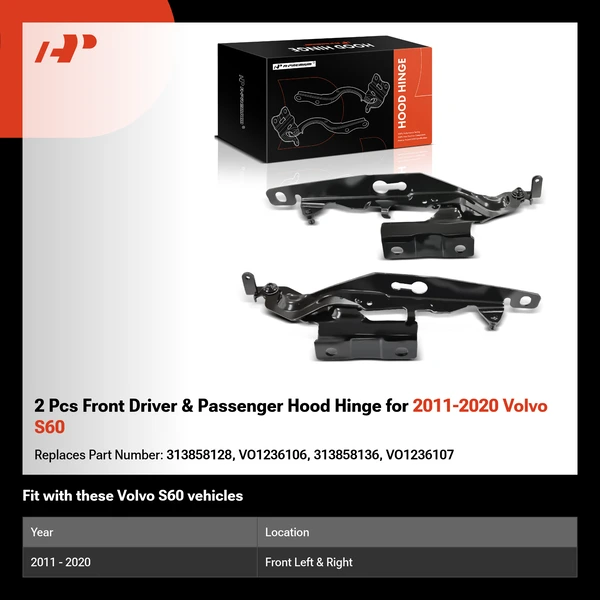 2 Pcs Front Driver & Passenger Hood Hinge for 2011-2020 Volvo S60