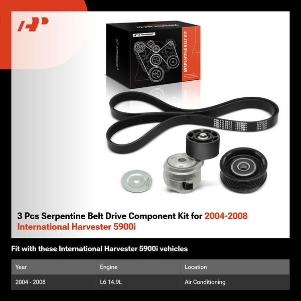 3 Pcs Serpentine Belt Drive Component Kit for 2004-2008 International Harvester 5900i