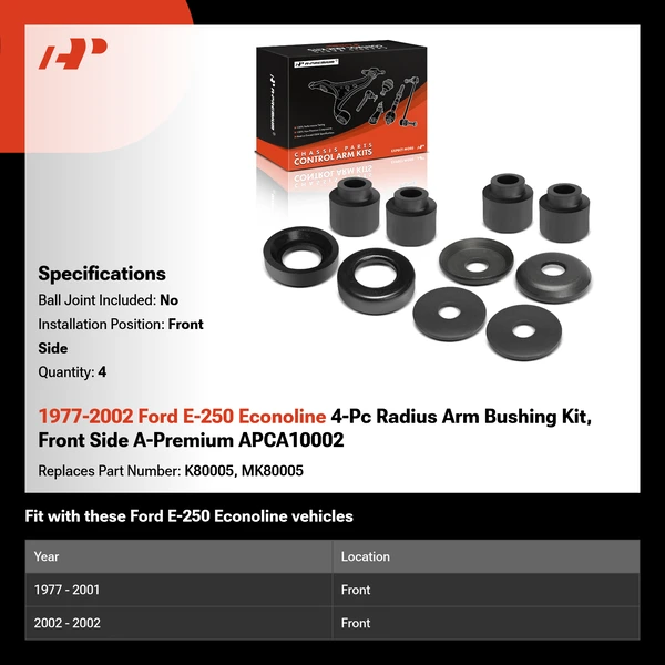 1977-2002 Ford E-250 Econoline 4-Pc Radius Arm Bushing Kit, Front Side A-Premium APCA10002