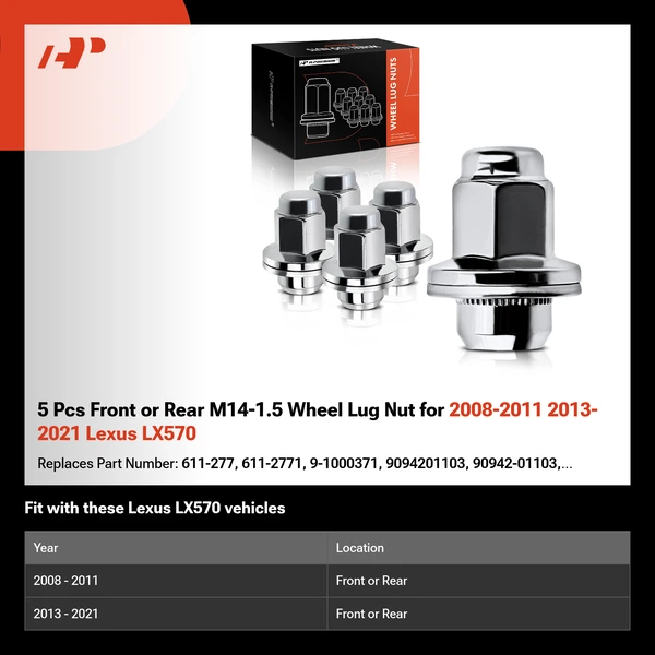 5 Pcs Front or Rear M14-1.5 Wheel Lug Nut for 2008-2011 2013-2021 Lexus LX570