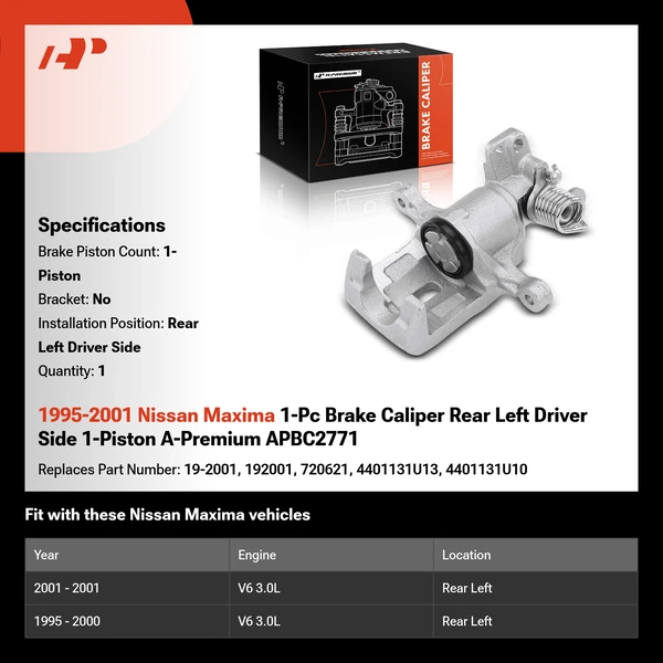 1995-2001 Nissan Maxima 1-Pc Brake Caliper Rear Left Driver Side 1-Piston A-Premium APBC2771