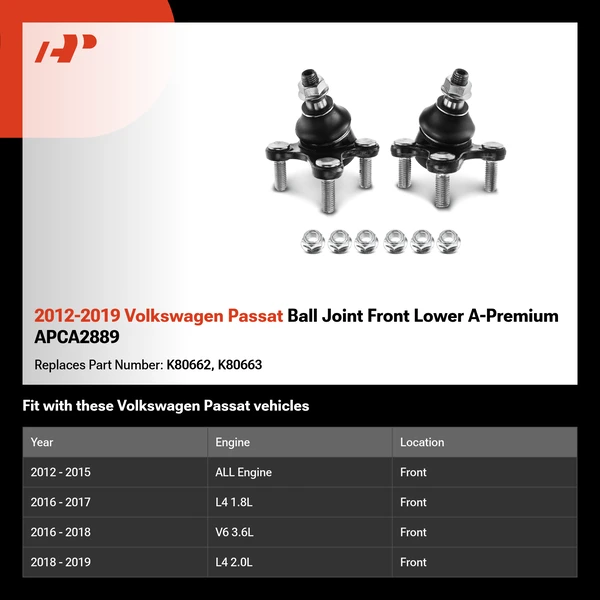 2012-2019 Volkswagen Passat Ball Joint Front Lower A-Premium APCA2889