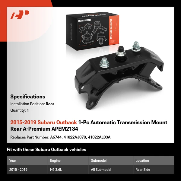 2015-2019 Subaru Outback 1-Pc Automatic Transmission Mount Rear A-Premium APEM2134