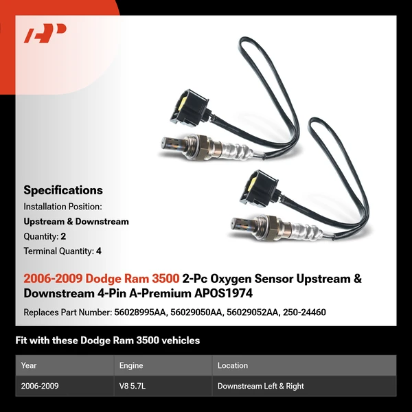 2006-2009 Dodge Ram 3500 2-Pc Oxygen Sensor Upstream & Downstream 4-Pin A-Premium APOS1974